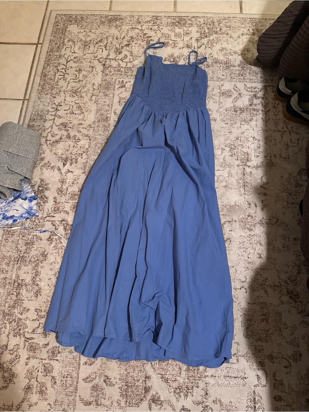 Women's Blue Smocked Maxi Dress